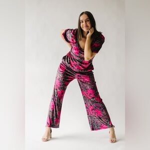 Piper & Scoot The Blythe Velvet Jumpsuit in Black Floral $72.00 Large NWT